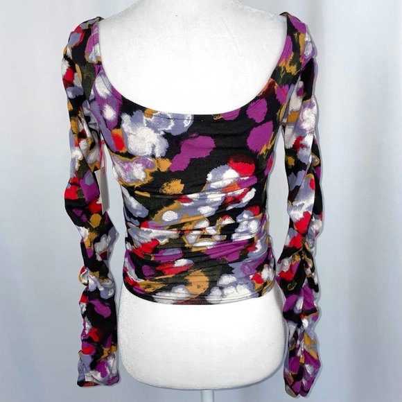 New Open Edit Off Shoulder Long Sleeve Ruched Faux Wrap Top Multi Size Small - Picture 12 of 16